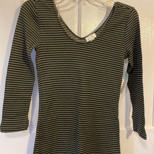 Knit Dress Form Fit S Neck Green Black Stripes Long Sleeve Size Med NWT “decree”